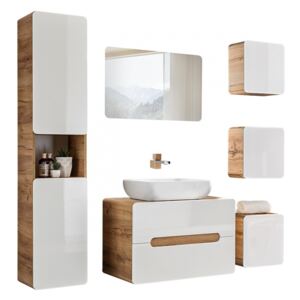 Koupelnový nábytek Leon Universal II, Barva: dub craft zlatý + bílý lesk, Sifon k umyvadlu: ne, Baterie: Economico BYU 020M