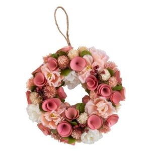 Růžový jarní věnec s květinami - Ø 23*6 cm