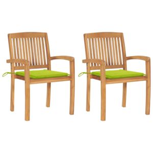 Zahradní židle 2 ks jasně zelené podušky masivní teak