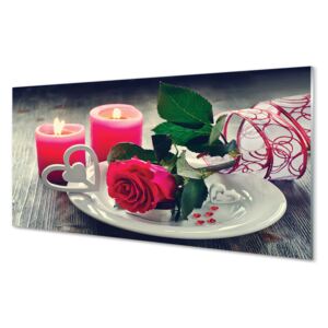 Skleněný panel Skleněný panel Rose srdce svíčka 120x60cm