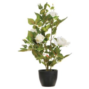 Umělá dekorativní rostlina bílá růže v hrnci, 50 cm