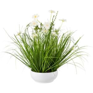 Umělá travina v květináči Gasper, výška 40 cm, bílá, zelená