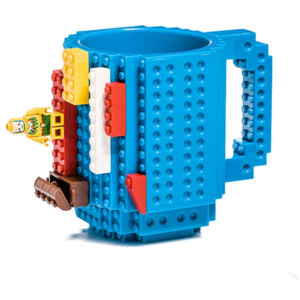 Modrý plastový hrnek s motivem LEGO s kostičkami Just Mustard, 350 ml