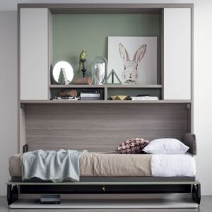 HIRO TV- sklápěcí postel s pracovním stolem a TV skříní (HIRO je jednoduchá sklápěcí postel s vestavěným stolem, který se otevírá vodorovně díky patentovanému mechanismu. Dva účely v jednom kusu nábytku - lze ji použít jako pohodlný stůl o hloubce 60 cm a