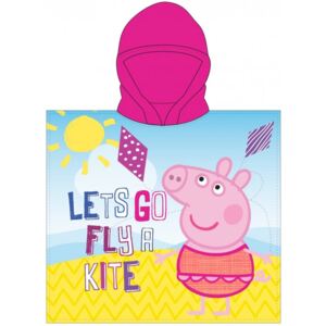 E plus M • Dětské / dívčí pončo - osuška s kapucí Prasátko Peppa - motiv Let's Go Fly a Kite