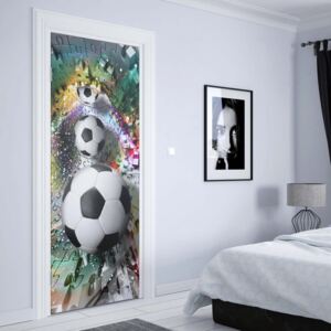 GLIX Fototapeta na dveře - 3D Footballs Puzzle Tunnel Multicoloured | 91x211 cm