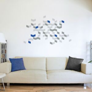Samolepka na zeď- Cubus Barva: šedá 072 + šedá 074, Druhá barva: modrá 098, Rozměr: Cubus 129x79 cm