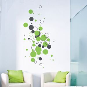 Samolepky na zeď-Bubliny a bublinky Barva: tmavě šedá 073, Druhá barva: zelená 063, Rozměr: 61 x kruh 2-17 cm