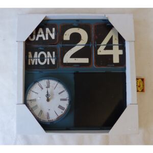Hodiny s kalendářem a tabulkou na křídu 40x4x40cm