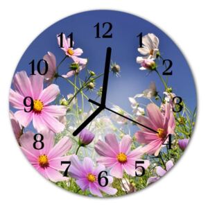 E-shop24, průměr 30 cm, Hnn44797321 Nástěnné hodiny obrazové na skle - Květy na louce