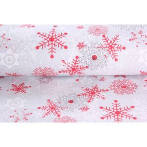 Vánoční bavlněná látka (š. 240 cm) - šedá - bílo-červené vločky