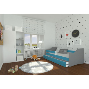 Dětská postel SWAN + matrace + rošt ZDARMA, 160x80, modrá/šedá