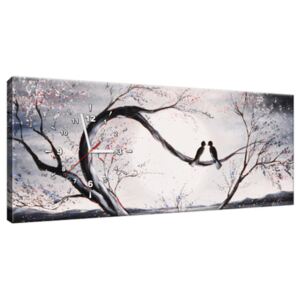 Obraz s hodinami Ptačí láska na větvi 100x40cm ZP2516A_1I