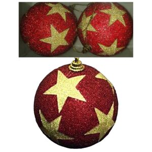 Vánoční ozdoby luxusní koule 10 cm sada 2 ks červené s hvězdami třpytivé