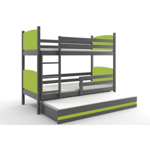 Patrová postel BRENEN 3 + matrace + rošt ZDARMA, 80x190, grafit, zelená