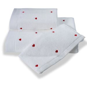 Soft Coton Ručník MICRO LOVE 50x100 cm Bílá / červené srdíčka, 550 gr / m², Česaná prémiová bavlna 100% MICRO