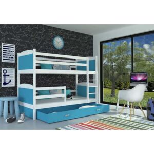 Dětská patrová postel MATYAS, 190x80, bílý/modrý