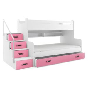 Patrová postel MAX 3 s úložným prostorem včetně matrací (Růžová)