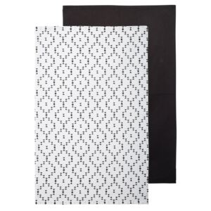 Sada 2 kontrastních bavlněných utěrek s geometrickým vzorem v barvách černé a bílé