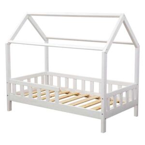 Tobiland Dětská postel domeček s bočnicí borovice masiv bílý 80X160 cm