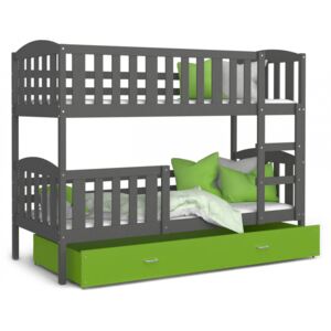Patrová postel JAKUB včetně úložného prostoru (Šedá), Zelená