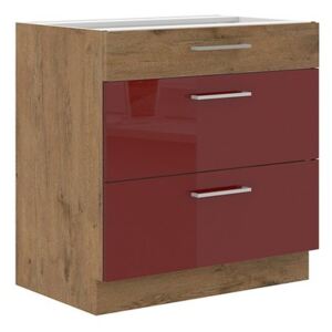Spodní kuchyňská skříňka se zásuvkami Woodline 80 D 3S BB, Barva: Dub lancelot / bordo lesk