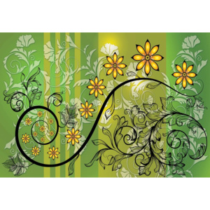 Fototapeta, Tapeta Modern Floral Design With Swirls Green And Yellow, (208 x 146 cm)