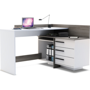 Univerzální PC stůl, rohový, bílá / dub trufel prata, TALE NEW