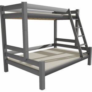 SKLADEM: Dětská patrová postel s rozšířeným spodním lůžkem z MASIVU 200x100cm se šuplíky PAVLÍNA - šedá
