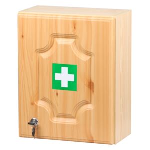 Nástěnná lékárnička borovice, prázdná skříňka s křížem