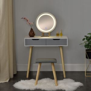 Goleto Retro toaletní stolek Hailey s LED zrcadlem a stoličkou | bílo-šedý