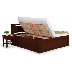 Zvýšená postel z masivu a úložným prostorem VALENCIA senior, boční výklop, ořech , 180x200 cm