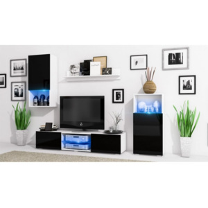 Moderni obývací stěna LOFT Bílý mat / Černý lesk