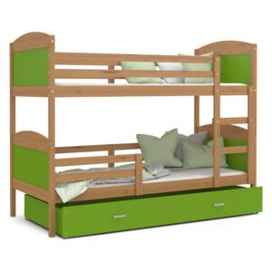Dětská patrová postel se šuplíkem MATTEO - 160x80 cm - zelená/olše