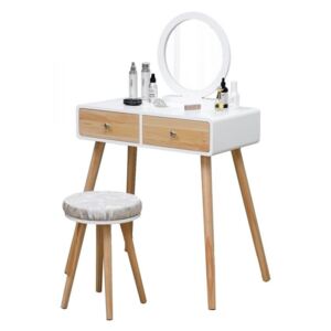 Kosmetický stolek se zrcadlem + stolička ModernHome bílý/hnědý