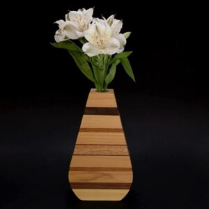 AMADEA Dřevěná váza s vodorovnými pruhy, masivní dřevo čtyř druhů dřevin, výška 23 cm