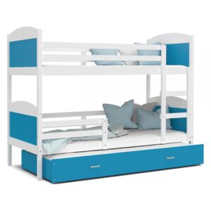 Patrová postel MATOUŠ pro 3 osoby s přistýlkou (Bílá), Modrá