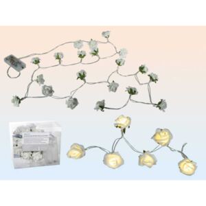 Světelný řetěz 20 LED bílé růže 3 cm na baterie 1,6 na teplé bílé světlo