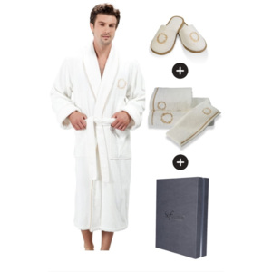 Soft Cotton Luxusní pánský župan SEHZADE s ručníkem a papučkami v dárkovém balení L + papučky (42/44) + ručník + box Smetanová - Soft Cotton
