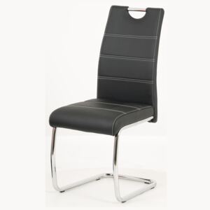 Artium Jídelní židle, černá ekokůže, bílé prošití, kov chrom - HC-481 BK