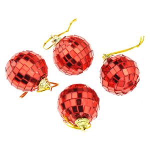 OEM - Vánoční kouličky (4cm), disco koule, červené - Set 4ks - 8718158437136