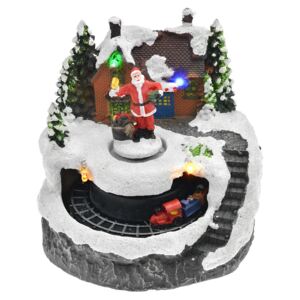 OEM - Vánoční scéna (13cm) - Santa s vláčkem, svítí a hýbe se - 8719987206108