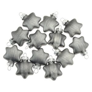 OEM - Skleněné hvězdičky (3.5cm) - Tmavé šedostříbrné, 12ks - 8719987144486