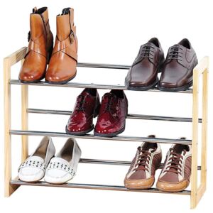 Elegantní skříňka na boty ze dřeva a chromu kovu, teleskopický stojan na boty na chodbu, police na boty, dřevěná police Kesper