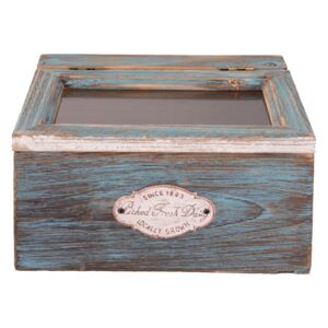 Clayre & Eef Dřevěný box s modrou patinou Fresh Daily - 18x15x9 cm