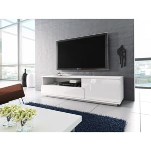 Televizní stolek 138 cm v bílém lesku se zásuvkou KN1086