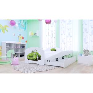Svět pokojů Dětská postel Kevin pro dvě děti - zelené auto + matrace zdarma Barva: Bílá, Rozměr: 200x90 cm (+750 Kč), Zábrana: NE