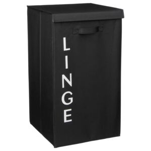 Skládací koš na prádlo LINGE, černý kontejner na prádlo, 82 L
