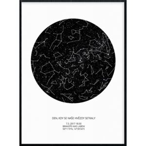 Hvězdná mapa vašeho životního okamžiku Rozměr plakátu: 40 x 50 cm, Barva pozadí: Bílá