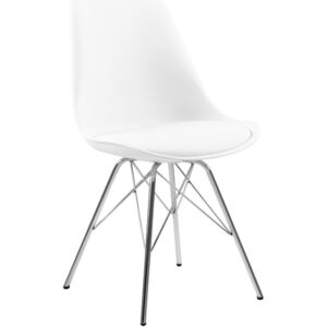 SCANDI Bílá plastová jídelní židle Erisa s chromovou podnoží